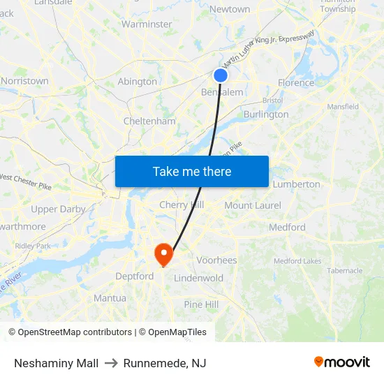 Neshaminy Mall to Runnemede, NJ map