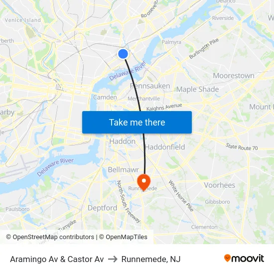 Aramingo Av & Castor Av to Runnemede, NJ map