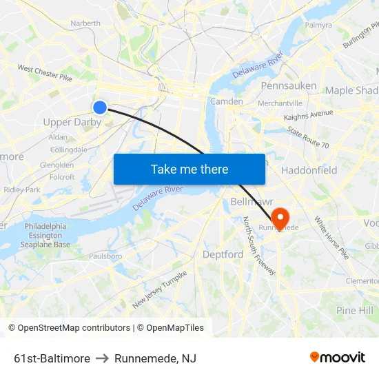 61st-Baltimore to Runnemede, NJ map