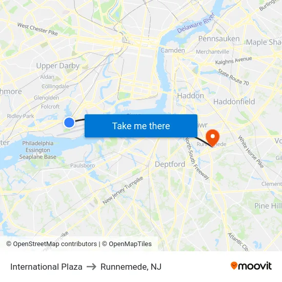 International Plaza to Runnemede, NJ map