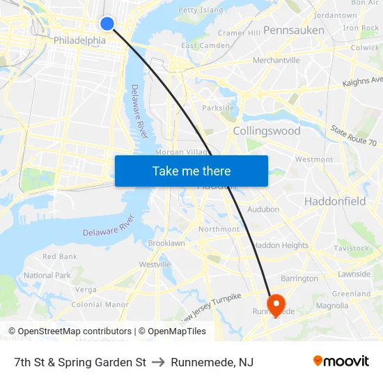 7th St & Spring Garden St to Runnemede, NJ map