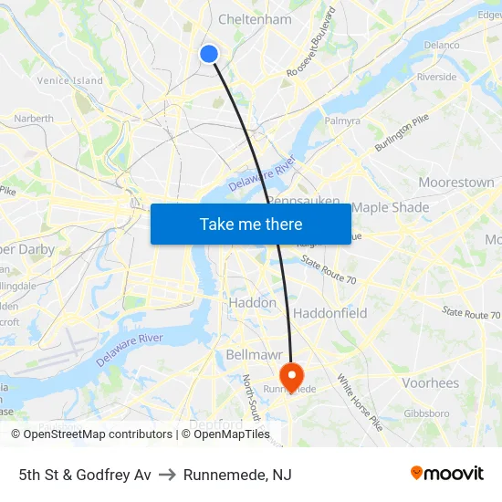 5th St & Godfrey Av to Runnemede, NJ map