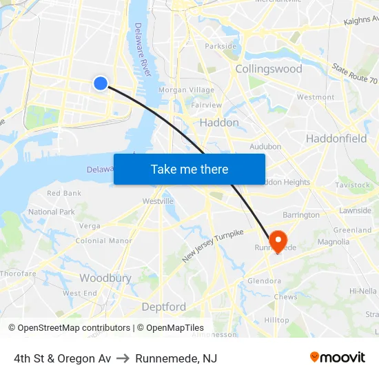 4th St & Oregon Av to Runnemede, NJ map