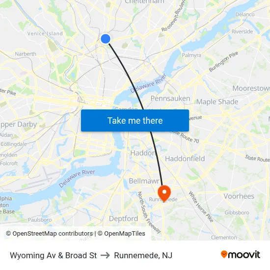 Wyoming Av & Broad St to Runnemede, NJ map