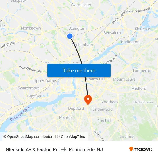Glenside Av & Easton Rd to Runnemede, NJ map