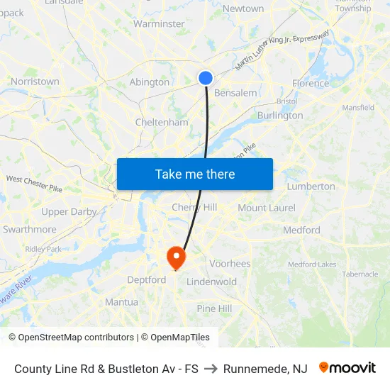County Line Rd & Bustleton Av - FS to Runnemede, NJ map