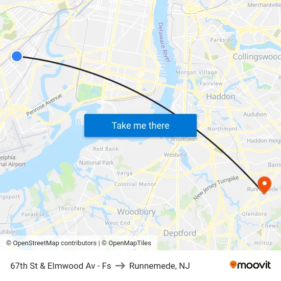 67th St & Elmwood Av - Fs to Runnemede, NJ map