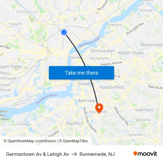 Germantown Av & Lehigh Av to Runnemede, NJ map