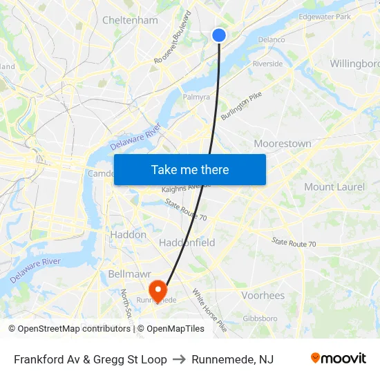 Frankford Av & Gregg St Loop to Runnemede, NJ map