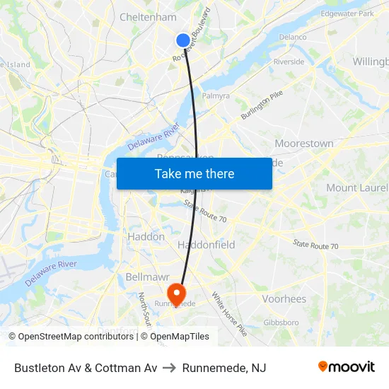 Bustleton Av & Cottman Av to Runnemede, NJ map