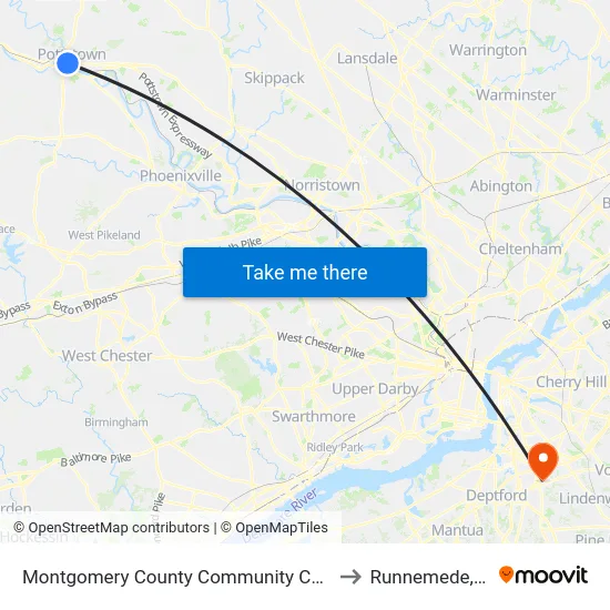Montgomery County Community College to Runnemede, NJ map