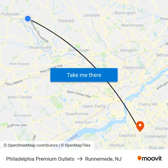 Philadelphia Premium Outlets to Runnemede, NJ map