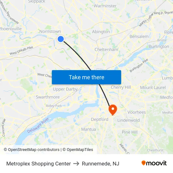 Metroplex Shopping Center to Runnemede, NJ map