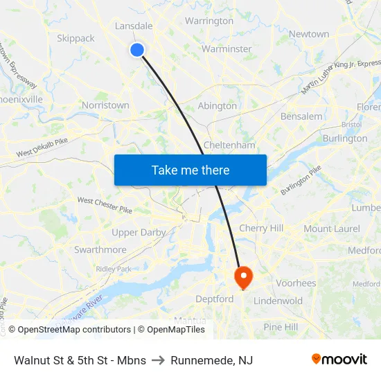 Walnut St & 5th St - Mbns to Runnemede, NJ map