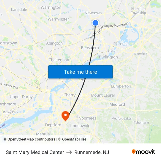 Saint Mary Medical Center to Runnemede, NJ map