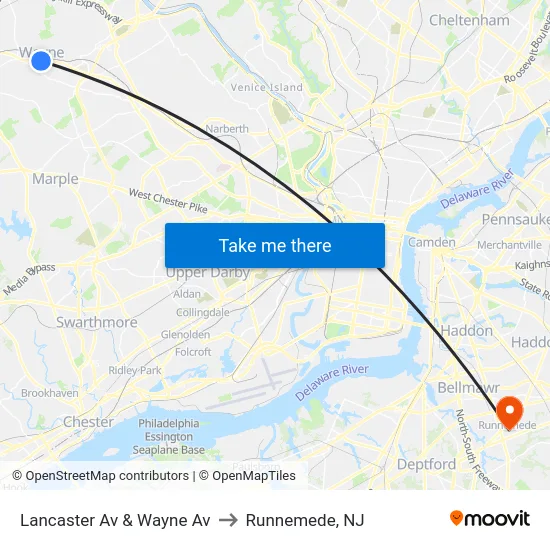 Lancaster Av & Wayne Av to Runnemede, NJ map