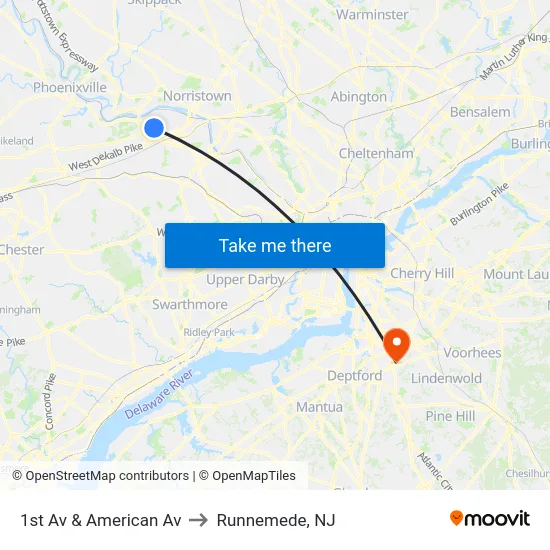 1st Av & American Av to Runnemede, NJ map