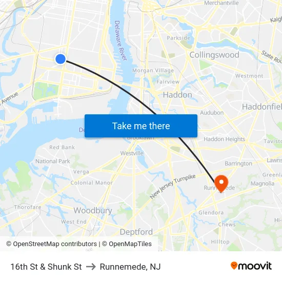 16th St & Shunk St to Runnemede, NJ map