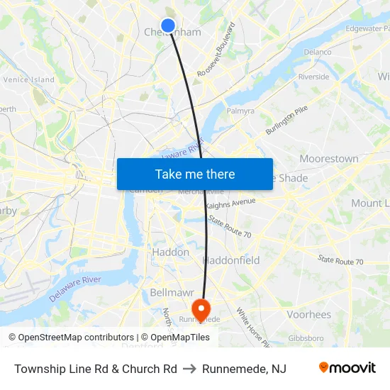 Township Line Rd & Church Rd to Runnemede, NJ map
