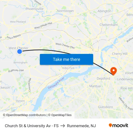 Church St & University Av - FS to Runnemede, NJ map
