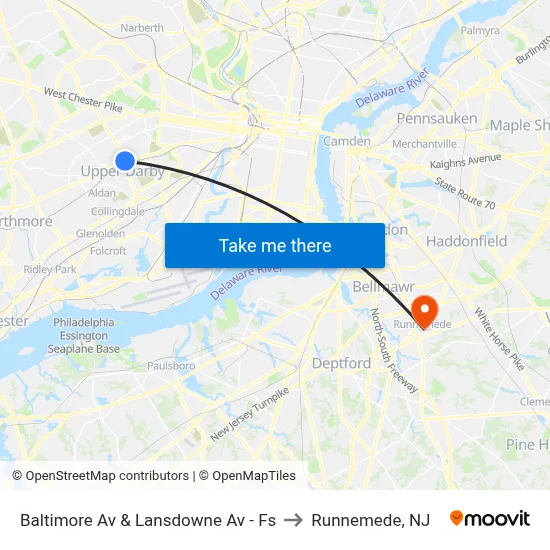 Baltimore Av & Lansdowne Av - Fs to Runnemede, NJ map