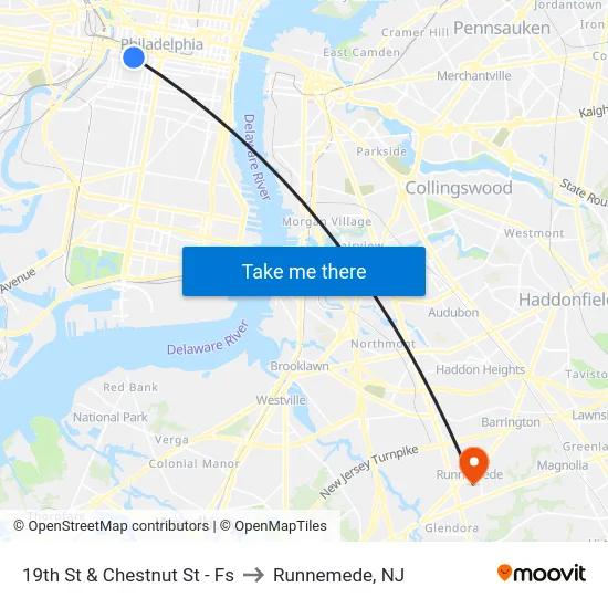 19th St & Chestnut St - Fs to Runnemede, NJ map