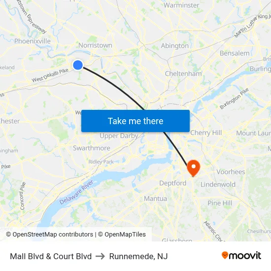 Mall Blvd & Court Blvd to Runnemede, NJ map