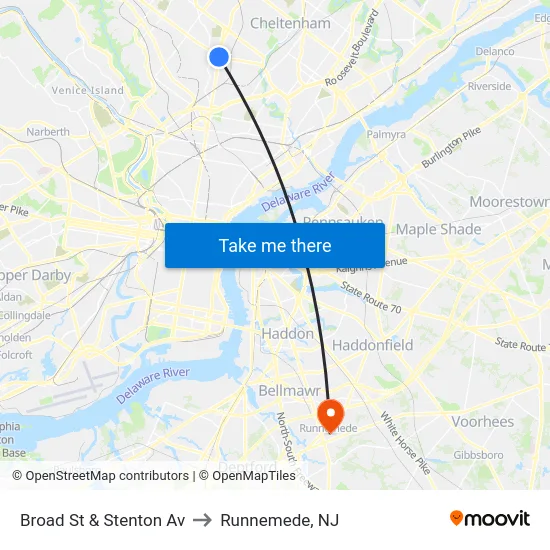 Broad St & Stenton Av to Runnemede, NJ map