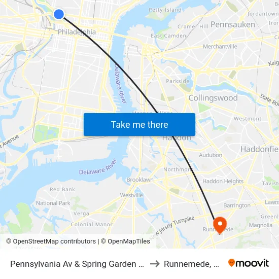 Pennsylvania Av & Spring Garden St to Runnemede, NJ map