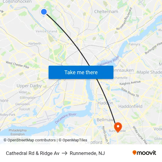 Cathedral Rd & Ridge Av to Runnemede, NJ map