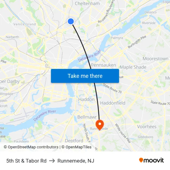 5th St & Tabor Rd to Runnemede, NJ map