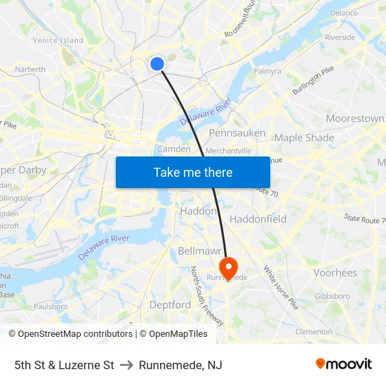 5th St & Luzerne St to Runnemede, NJ map