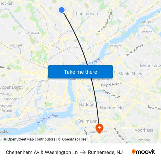 Cheltenham Av & Washington Ln to Runnemede, NJ map