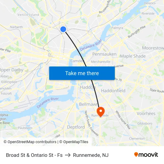 Broad St & Ontario St - Fs to Runnemede, NJ map