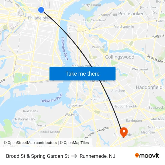 Broad St & Spring Garden St to Runnemede, NJ map