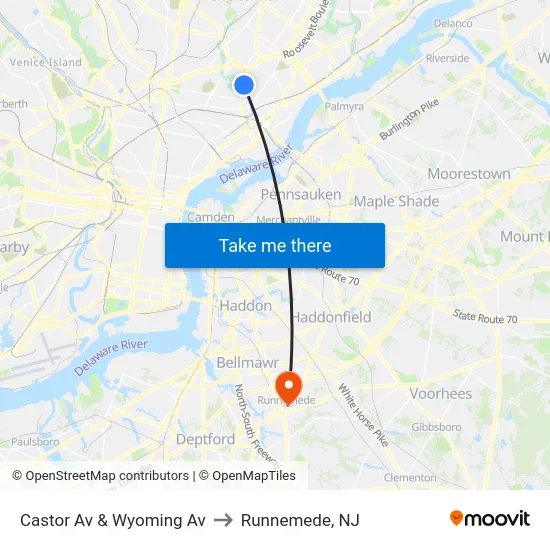 Castor Av & Wyoming Av to Runnemede, NJ map