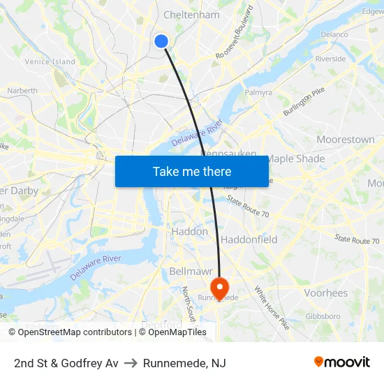2nd St & Godfrey Av to Runnemede, NJ map
