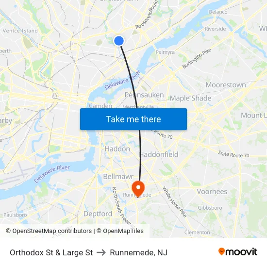 Orthodox St & Large St to Runnemede, NJ map