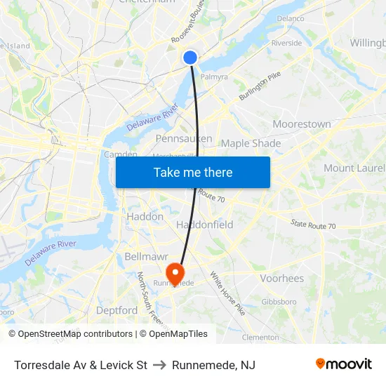 Torresdale Av & Levick St to Runnemede, NJ map