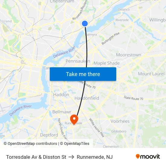 Torresdale Av & Disston St to Runnemede, NJ map