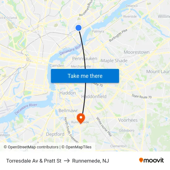 Torresdale Av & Pratt St to Runnemede, NJ map