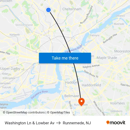 Washington Ln & Lowber Av to Runnemede, NJ map