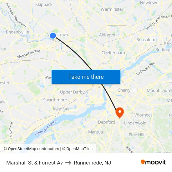 Marshall St & Forrest Av to Runnemede, NJ map