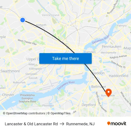 Lancaster & Old Lancaster Rd to Runnemede, NJ map