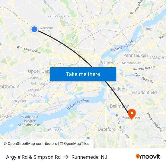 Argyle Rd & Simpson Rd to Runnemede, NJ map