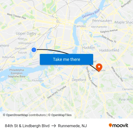 84th St & Lindbergh Blvd to Runnemede, NJ map
