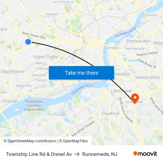Township Line Rd & Drexel Av to Runnemede, NJ map