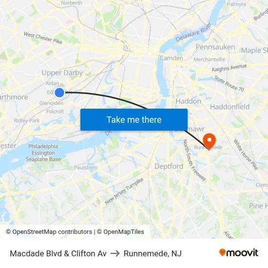 Macdade Blvd & Clifton Av to Runnemede, NJ map