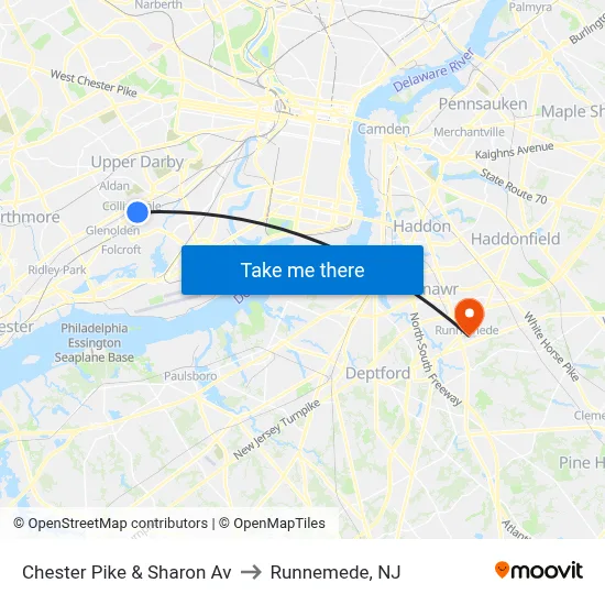 Chester Pike & Sharon Av to Runnemede, NJ map