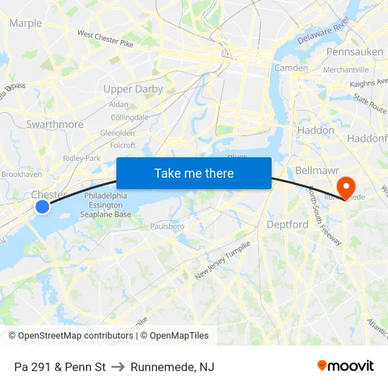 Pa 291 & Penn St to Runnemede, NJ map